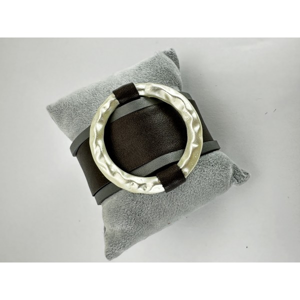 Kahverengi Deri Yuvarlak Desenli Bileklik